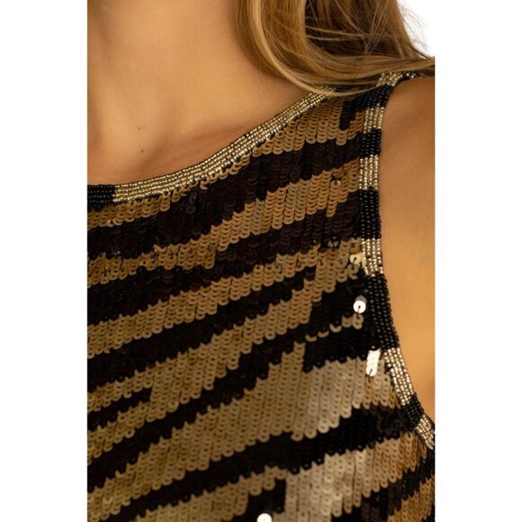 Trina Turk Quartz Zebra Sequin Mini Dress Womens 8 Black Gold Cocktail Party NWT - Picture 4 of 15